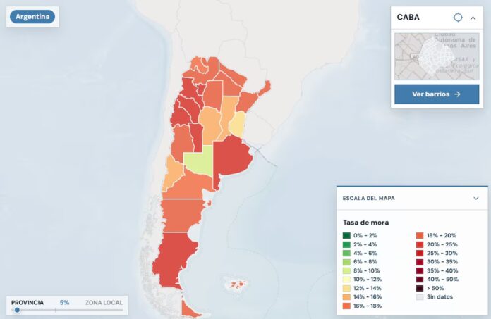 La herramienta elaborada con datos del Banco Central permite identificar las zonas con más personas que no logran ponerse al día con sus obligaciones financieras